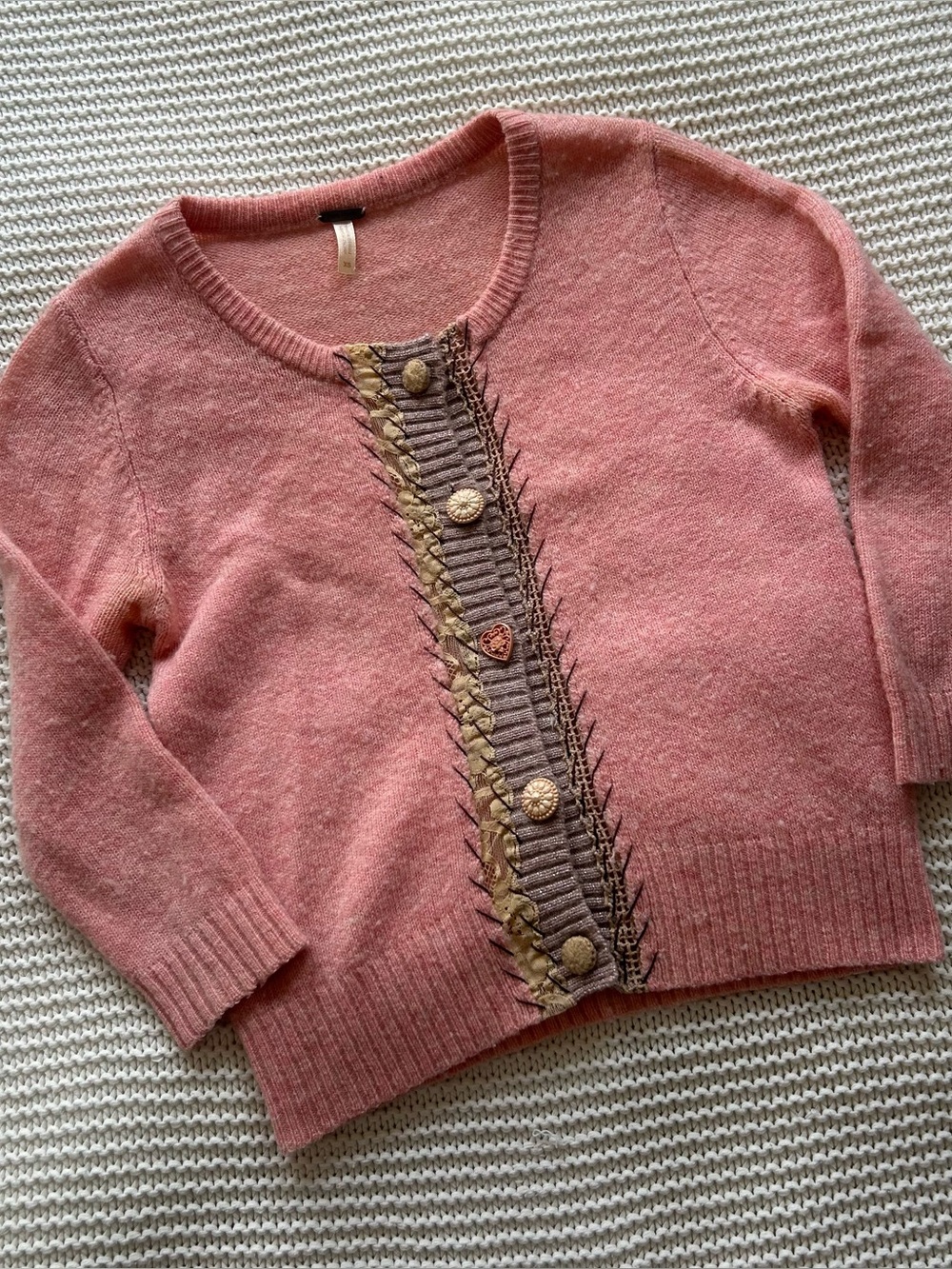 Free People Smooth Wool Pink Mixed Media Cardigan Size XS